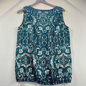 The Limited Black and Teal Geometric Print Sleeveless Blouse - Size M